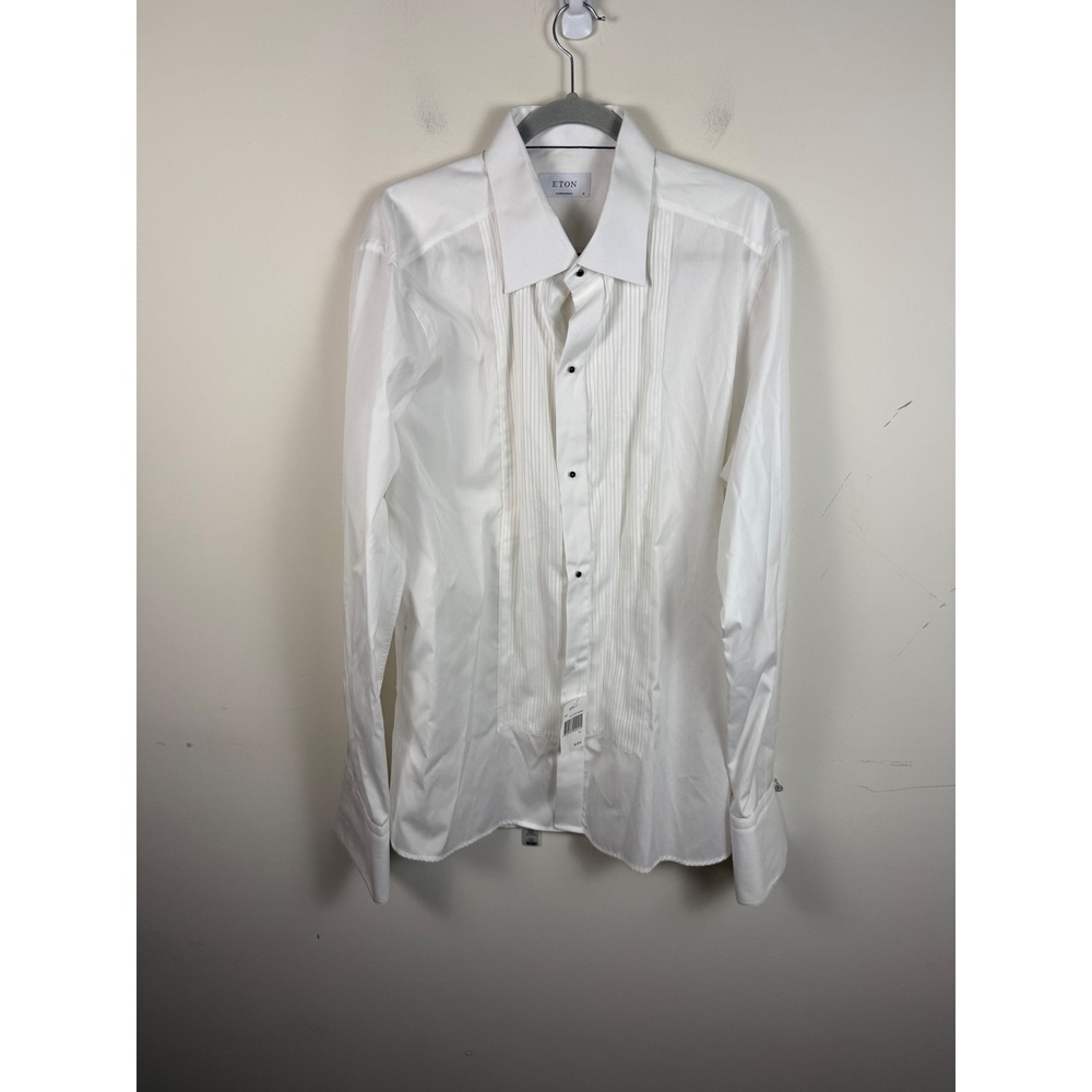 Eton Contemporary Fit Tuxedo Shirt White Pleated Bib French Cuff Mens 18 46 NEW